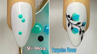 Turquoise Flower Nails Art For Beginner 💖Vẽ Hoa Mùa Xuân 💅 New Nails Design 💝 New Nails