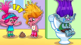 Branch... Open The Toilet Door, Please!- Velvet & Veneer Sad Story - Trolls Band Together Movie