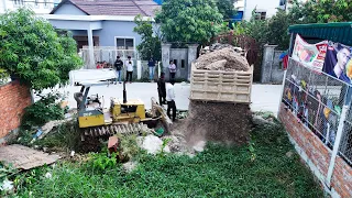 Starting New Project In Village!! An Old Small Bulldozer And 5T Dump Trucks Filling a House Land