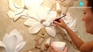 Master-class "Magnolia bas-relief" made of gypsum putty by own hands