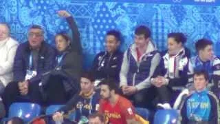 Sochi 2014 Joubert, Amodio, Diaz, Raya  at tribune during Pairs SP (1) 00658