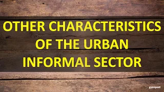OTHER CHARACTERISTICS OF THE URBAN INFORMAL SECTOR