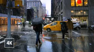 Rainy Walk New York ☔️ Walking In A Rainstorm, Umbrella ASMR, City Sounds For Sleeping, NYC