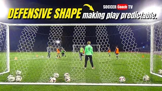 SoccerCoachTV - Defensive Shape Drill & Making Play Predictable. Try this with your team.