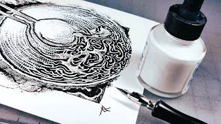 Trying White Ink! - It Doesn't Go As Planned - Sci-fi Pen & Ink Drawing