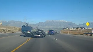 Dash Cam: Car crosses median and hits three cars in Eagle Mountain