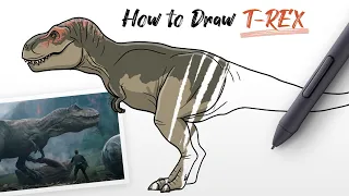 How to Draw a Tyrannosaurus Rex (Trex dinosaur from Jurassic Park and World) Step By Step