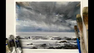 3 Things to do when you RUIN your painting! Simple Watercolor Seascape Landscape Painting Stormy Sky