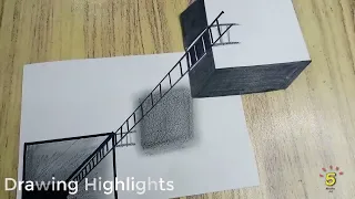 Amazing drawing of 3D stair and floating cubes II 3D trick art on paper II by Five Minutes Art😇