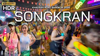 🇹🇭 4K HDR | 2024 Bangkok Songkran festival at Khaosan road | 13 April