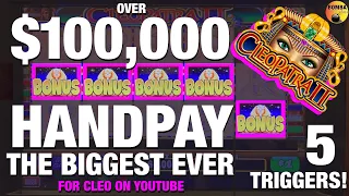 I WON OVER $100,000.00 HANDPAY! BIGGEST JACKPOT EVER ON YOUTUBE for Cleopatra 2! MASSIVE SLOT WIN!🥳