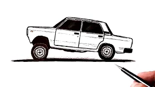 How to draw a VAZ 2107 car side view | Ehedov Elnur