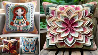 Most Beautiful Crochet knitted cushion designs with wool #crochet #knitting #cushion