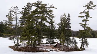 Hot Tent Camping On Frozen Island With My Dog | Ice Fishing Catch And Cook