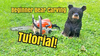 How to chainsaw carve your first bear. Very beginning chainsaw carving tutorial.