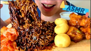 ASMR EATING BLACKBEAN NOODLES *Jjajamyneon (MOUTH SOUNDS) Cheese Balls| Fried Chicken|* NO TALKING*