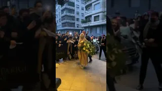 Lady Gaga gives italian flowers to italian fans in Italy outside her  italian hotel after a tv show