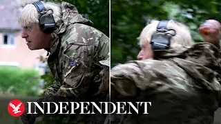 Boris Johnson tosses grenade during visit to Ukrainian troops training in Yorkshire