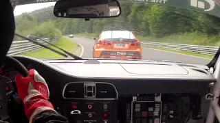 Crazy 1st Lap VLN 8 2012 onboard Porsche GT3 Cup Nurburgring Nordschleife avoiding big BMW Crash