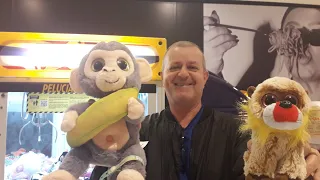 Pegando macaco eletrônico na máquina de ursinhos BR Machine. Família Campos Pelúcias