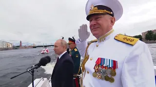 Russian Navy Day 2021, Main Naval Parade, Supreme Commander-in-Chief Vladimir Putin in St Petersburg