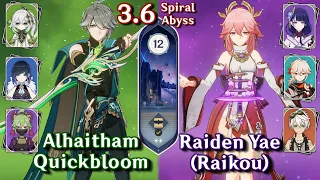 Spiral Abyss 3.6 - C0 Alhaitham Quickbloom & C0 Raiden Yae Raikou | Floor 12 9 Star | Genshin Impact