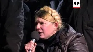 Yulia Tymoshenko, freed from custody, speaks at protest camp