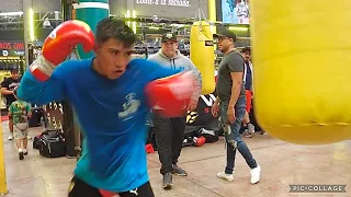 REY MARTINEZ ON FIRE SPARRING, SMASHING THE HEAVY BAG, IN TIP TOP SHAPE FOR SAMUEL CARMONA