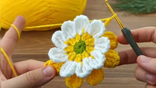 Wow💯tree color very easy crochet daisy motif making #crochet #knitting