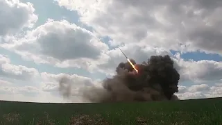Ukrainian soldiers responded with rocket fire of the Uragan system on the Russian invaders!