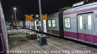 Dangerous Parallel Race and overtake Barddhaman Howrah Chord line vs Main line local train