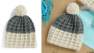 Left Hand: Crochet Waffle Stitch Hat for Gift Giving