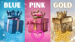 Choose your gift 😍🎁🤮 || 3 gift box challenge || 2 good vs 1 bad || blue, pink, Gold #giftquiz