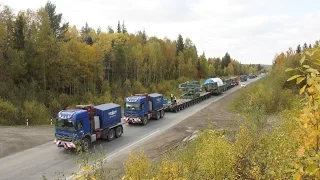 Transportation of heavy cargo. Highway R-352. September 18, 2014. Detour of Nizhny Tagil.