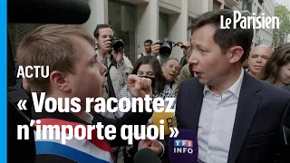 Louis Boyard intervient en direct pendant une interview François-Xavier Bellamy devant Sciences po