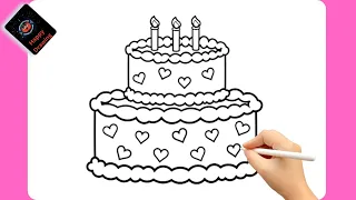 Beautiful Cake Drawing Painting Colouring for kids Toddlers  | How to draw Cake #Cakedrawing