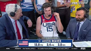 Austin Reaves gets interviewed in his 1st game for Team USA!