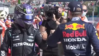 Max Verstappen and Lewis Hamilton fist bumps at Hungary Qualy