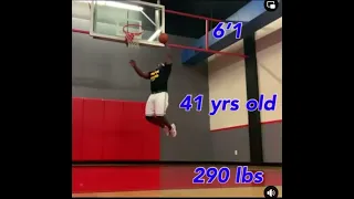 FREAK ATHLETE!!! 40 PLUS 290 LBS DUNKING WITH EASE!!!