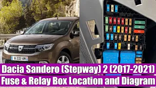 Dacia / Renault Sandero (Stepway) 2 (2017-2021) fuse box relay panel location diagram (explanation)