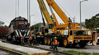 Que épico! Asi levantan 2 gruas una pesada locomotora SD40-2 de FXE para poder cambiarle las ruedas!