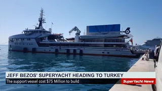 Jeff Bezos' Massive Superyacht SUPPORT Vessel Heads East | SY Clips