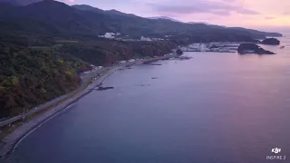 【空撮】プユニ岬の夕陽(知床 ウトロ町)