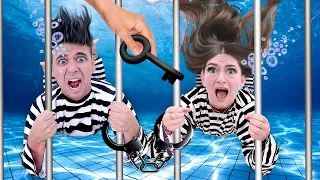 HELP! Trapped in Underwater Prison for 24 HOURS | Locked in Pool Jail BY CRAFTY HACKS