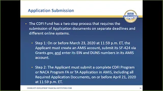 FY 2020 CDFI NACA Program TA Application Webinar Workshop