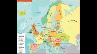 Europa - Harta politică . State și regiuni - lecție video de geografie a Europei (2)