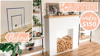 DIY Simple Modern Faux Fireplace + Mantle Build on a Budget! -Home Renovation Series