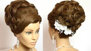Hairstyle for long hair tutorial. Wedding bridal updo