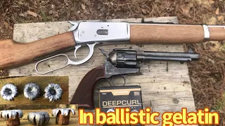 Deepcurl Colt 45, VS ballistic gelatin, 1873 Colt copy & Rossi 92