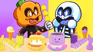 FRIDAY NIGHT FUNKIN' (feat.Skid and Pump) Yellow Food vs Purple Food  - FNF ANIMATION MUKBANG